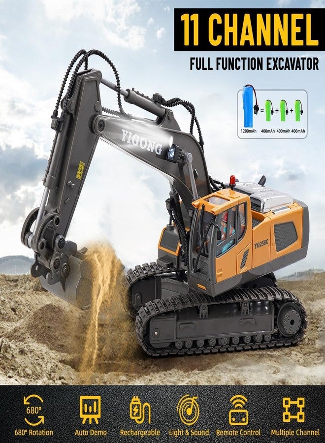 RABJET Remote Control Excavator Toy 1:20 Scale with 11 Channels/Lights/Sounds/Auto Demo/680° Rotation, 2.4Ghz Rc Construction Vehicles for Boys 4 Years Old Kids Adults - Multi - Image 3